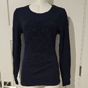 Danskin Now Navy Long-Sleeve Thermal Top with Embroidered Front
